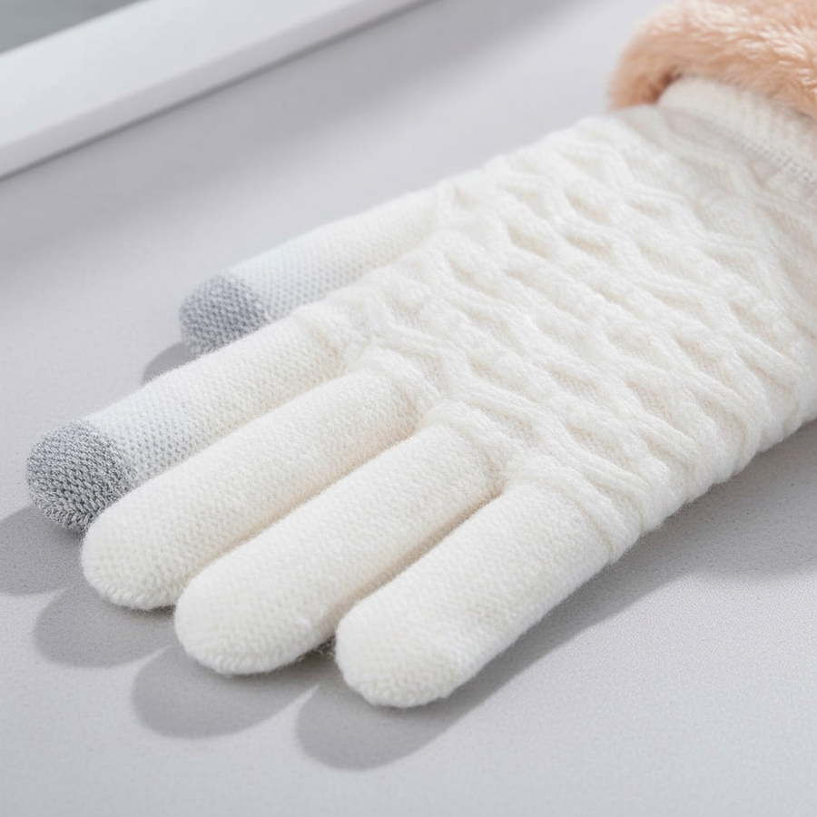 Damen Winter Handschuhe mit Strickmuster & Touchscreen-Funktion, warm gefüttert