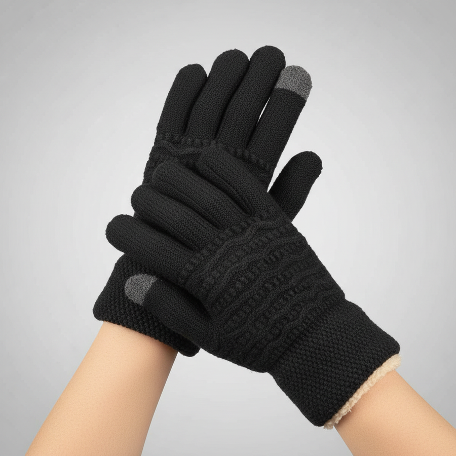 Damen Winter Handschuhe mit Strickmuster & Touchscreen-Funktion, warm gefüttert
