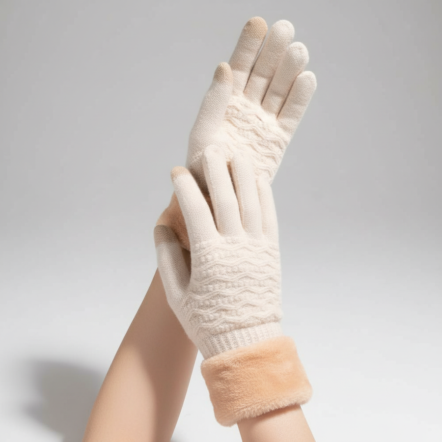 Damen Winter Handschuhe mit Strickmuster & Touchscreen-Funktion, warm gefüttert