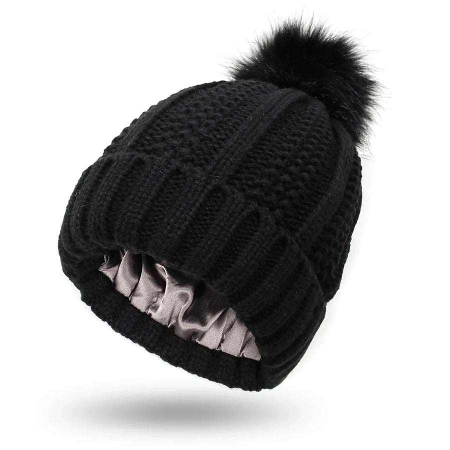 Unisex Strickmütze mit Pompon und weichem Innenfutter
