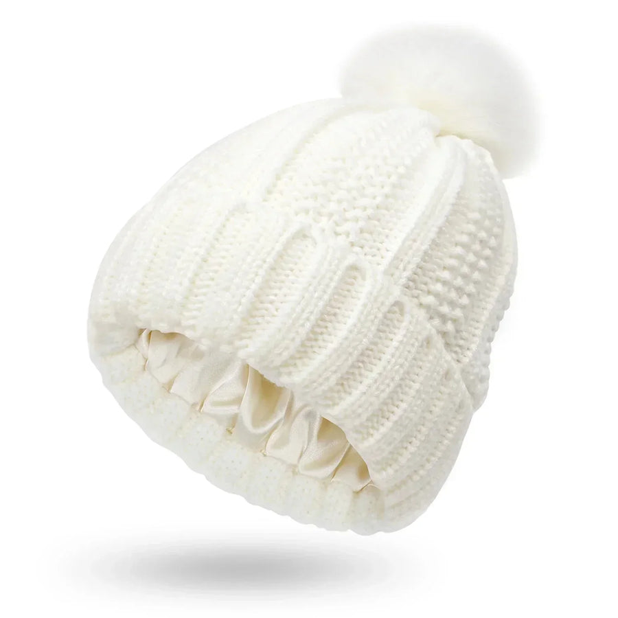 Unisex Strickmütze mit Pompon und weichem Innenfutter