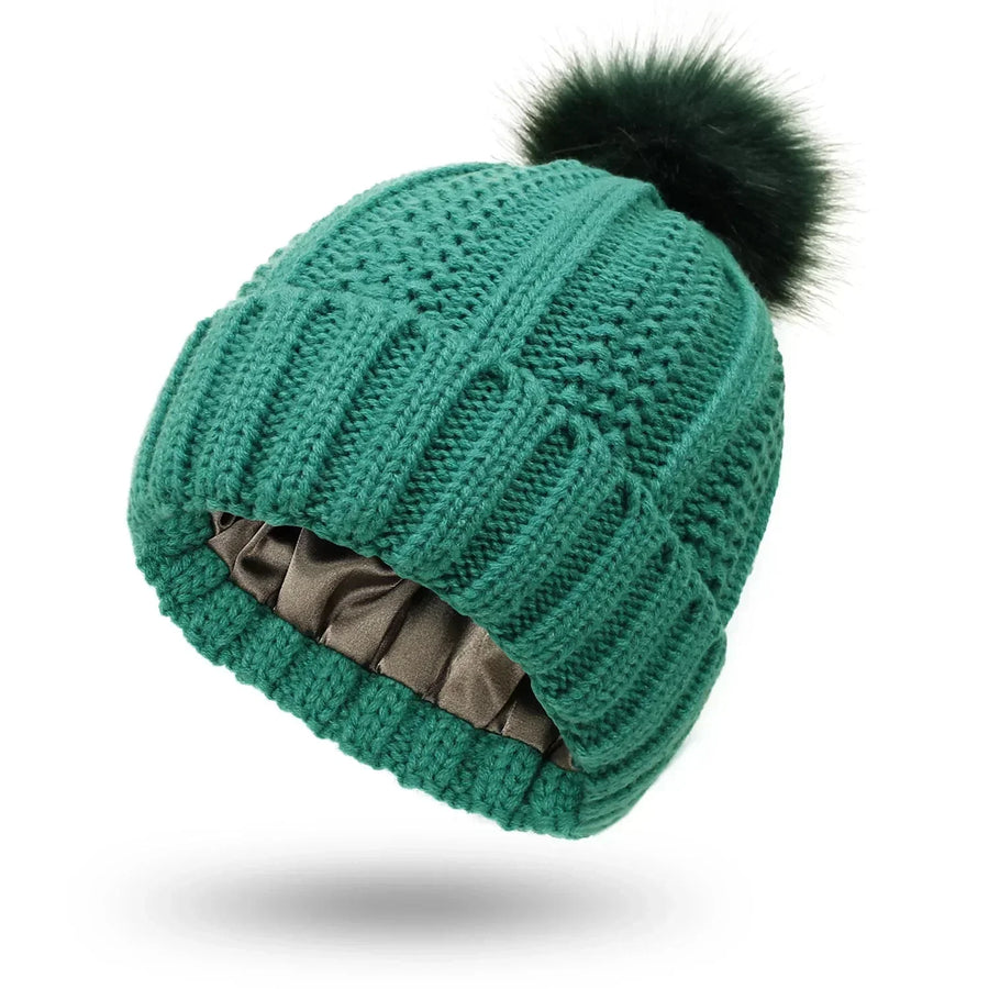 Unisex Strickmütze mit Pompon und weichem Innenfutter