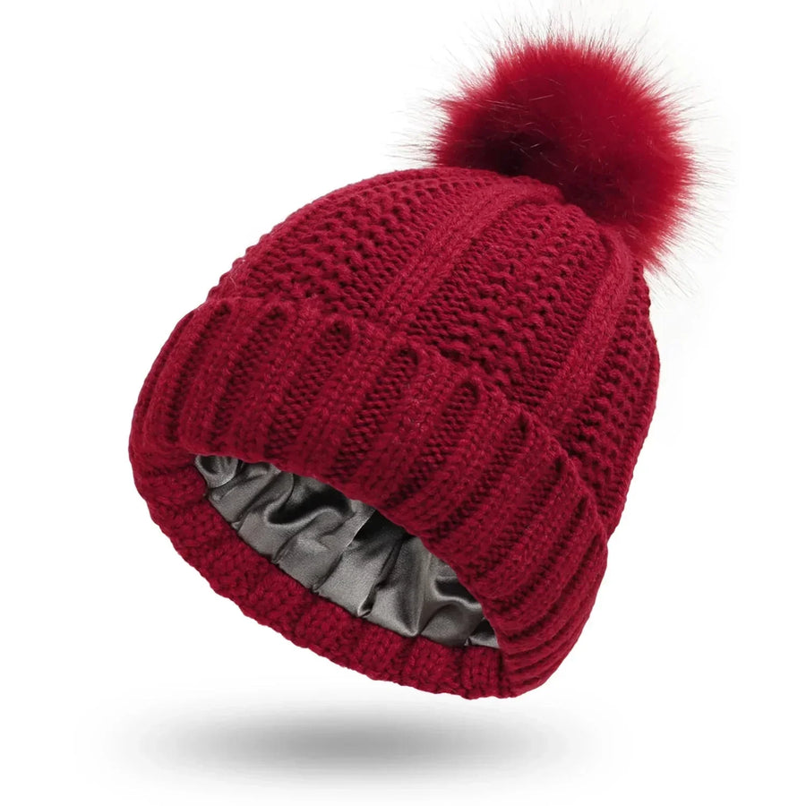 Unisex Strickmütze mit Pompon und weichem Innenfutter