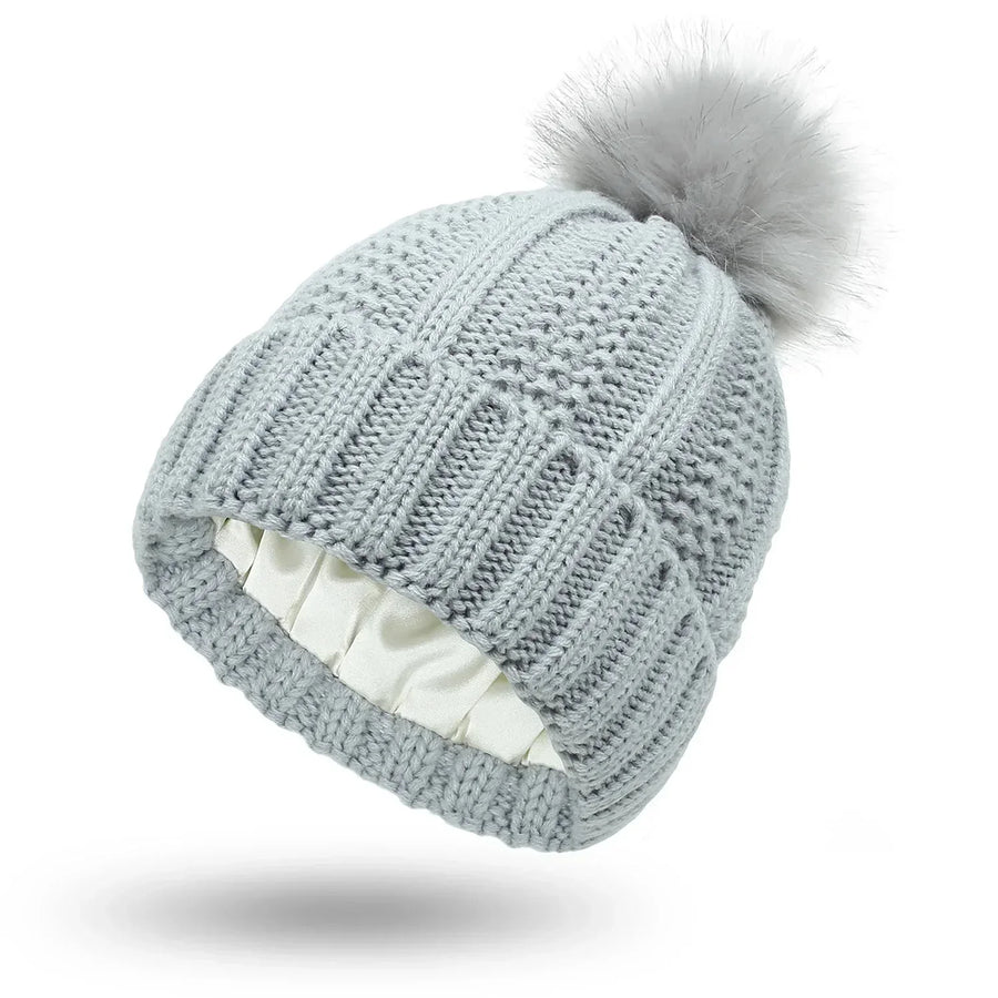Unisex Strickmütze mit Pompon und weichem Innenfutter