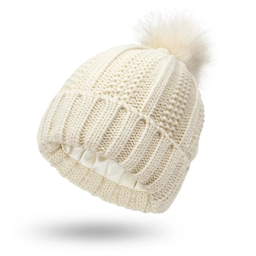 Unisex Strickmütze mit Pompon und weichem Innenfutter