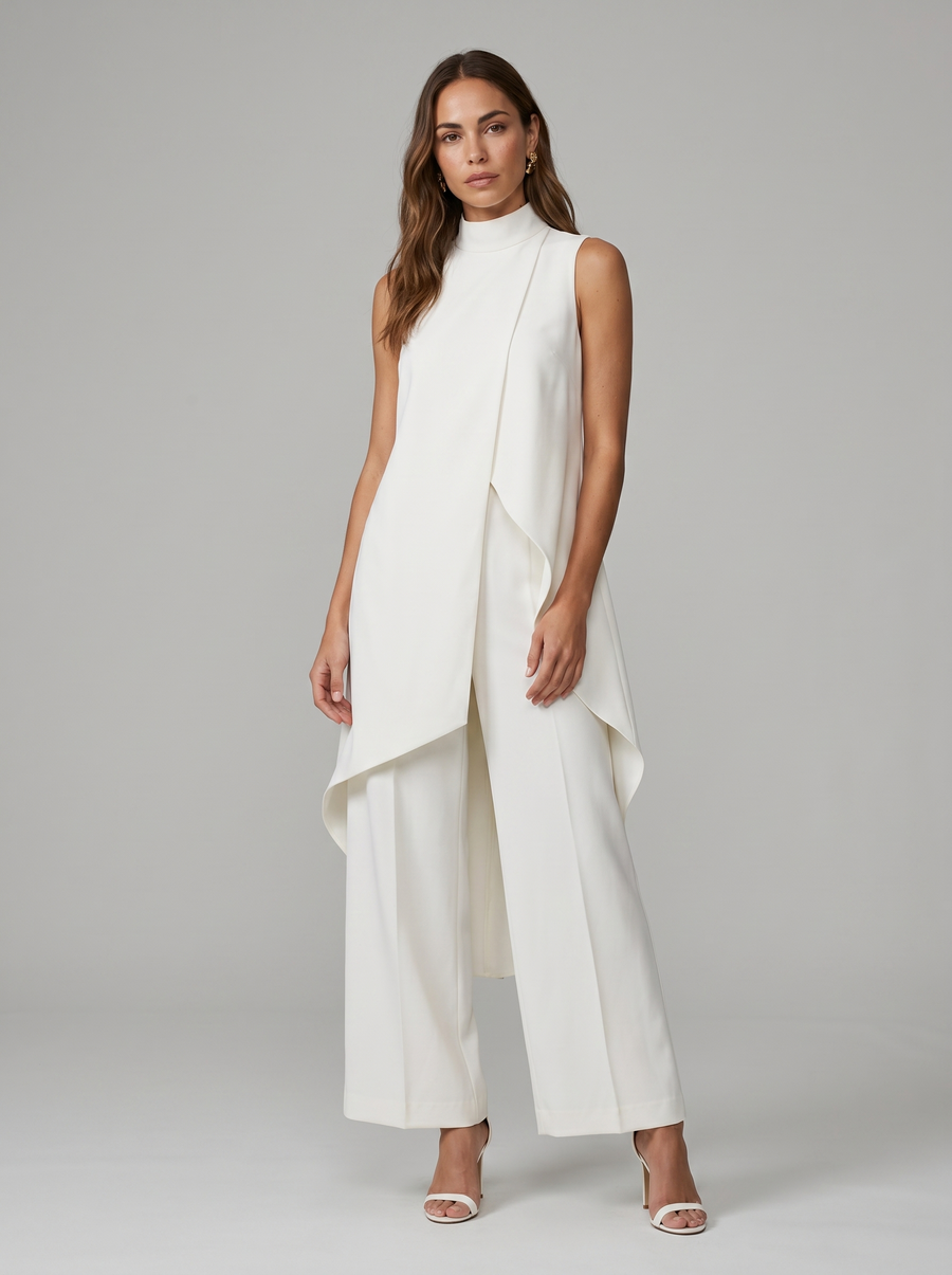 Damen Sleeveless Oberteil mit Stehkragen und weite Hose Set