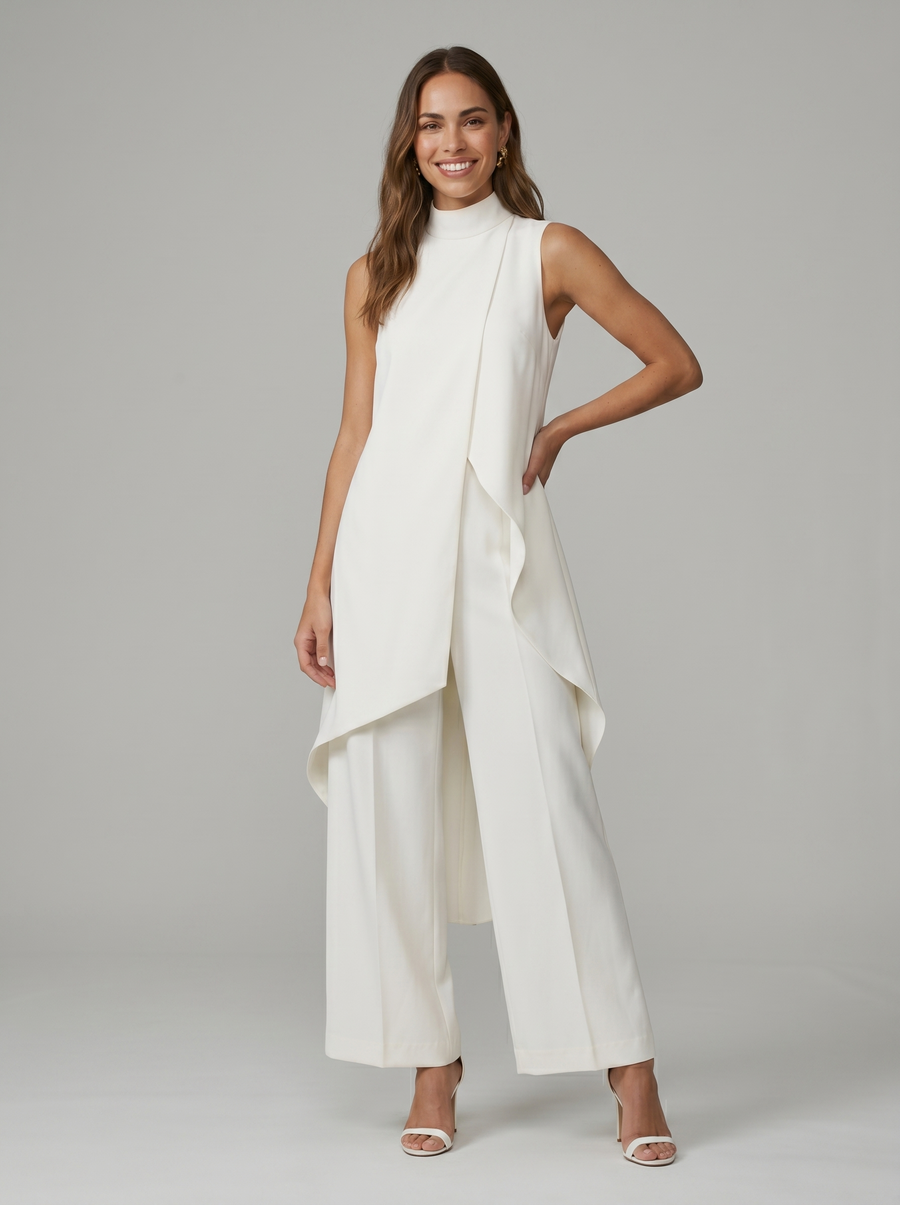 Damen Sleeveless Oberteil mit Stehkragen und weite Hose Set