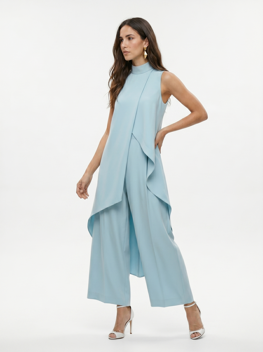 Damen Sleeveless Oberteil mit Stehkragen und weite Hose Set