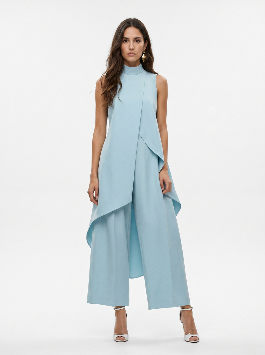 Damen Sleeveless Oberteil mit Stehkragen und weite Hose Set