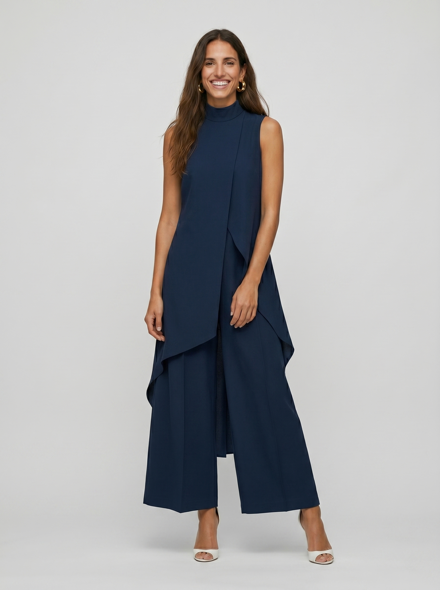 Damen Sleeveless Oberteil mit Stehkragen und weite Hose Set