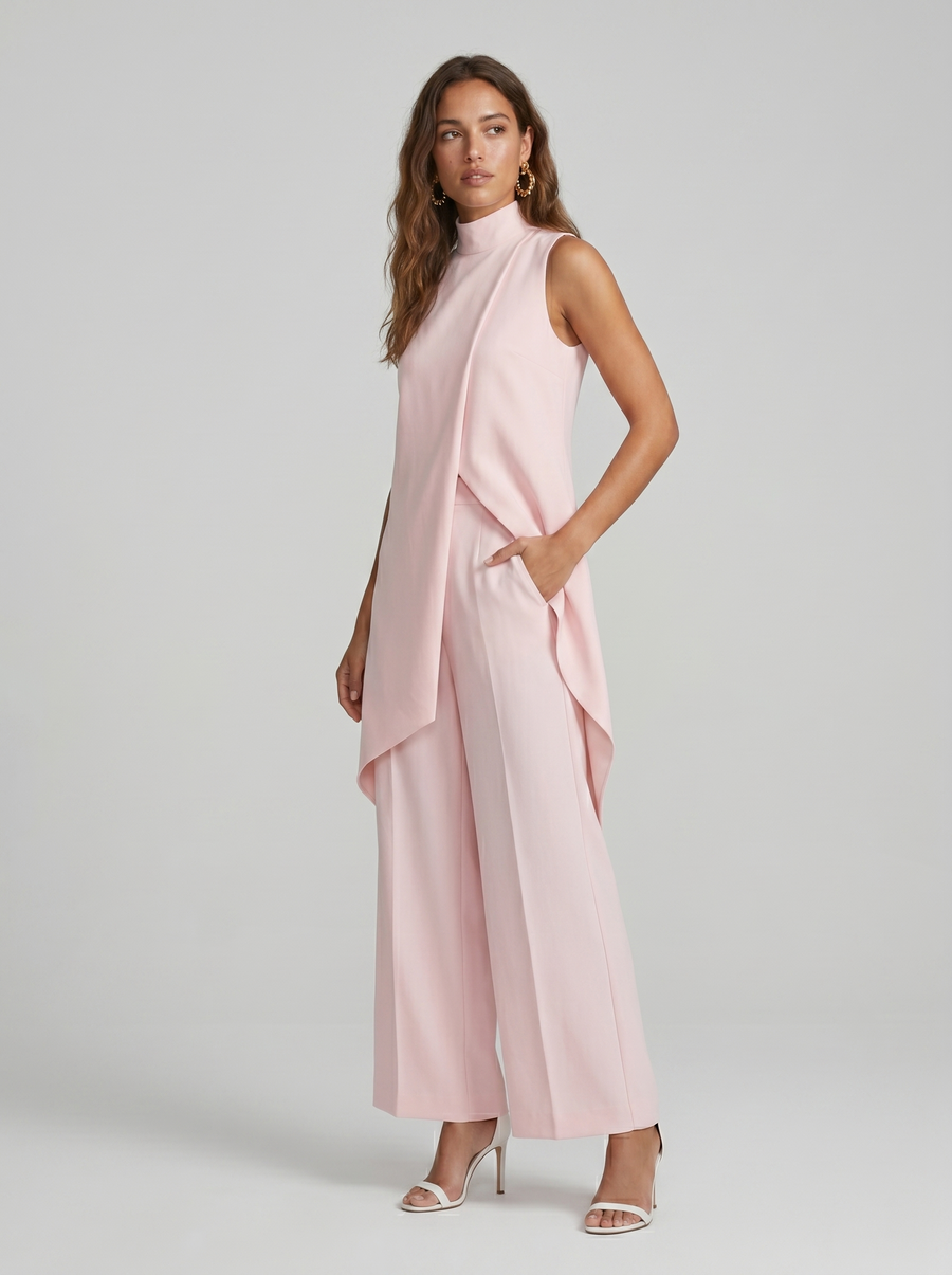Damen Sleeveless Oberteil mit Stehkragen und weite Hose Set