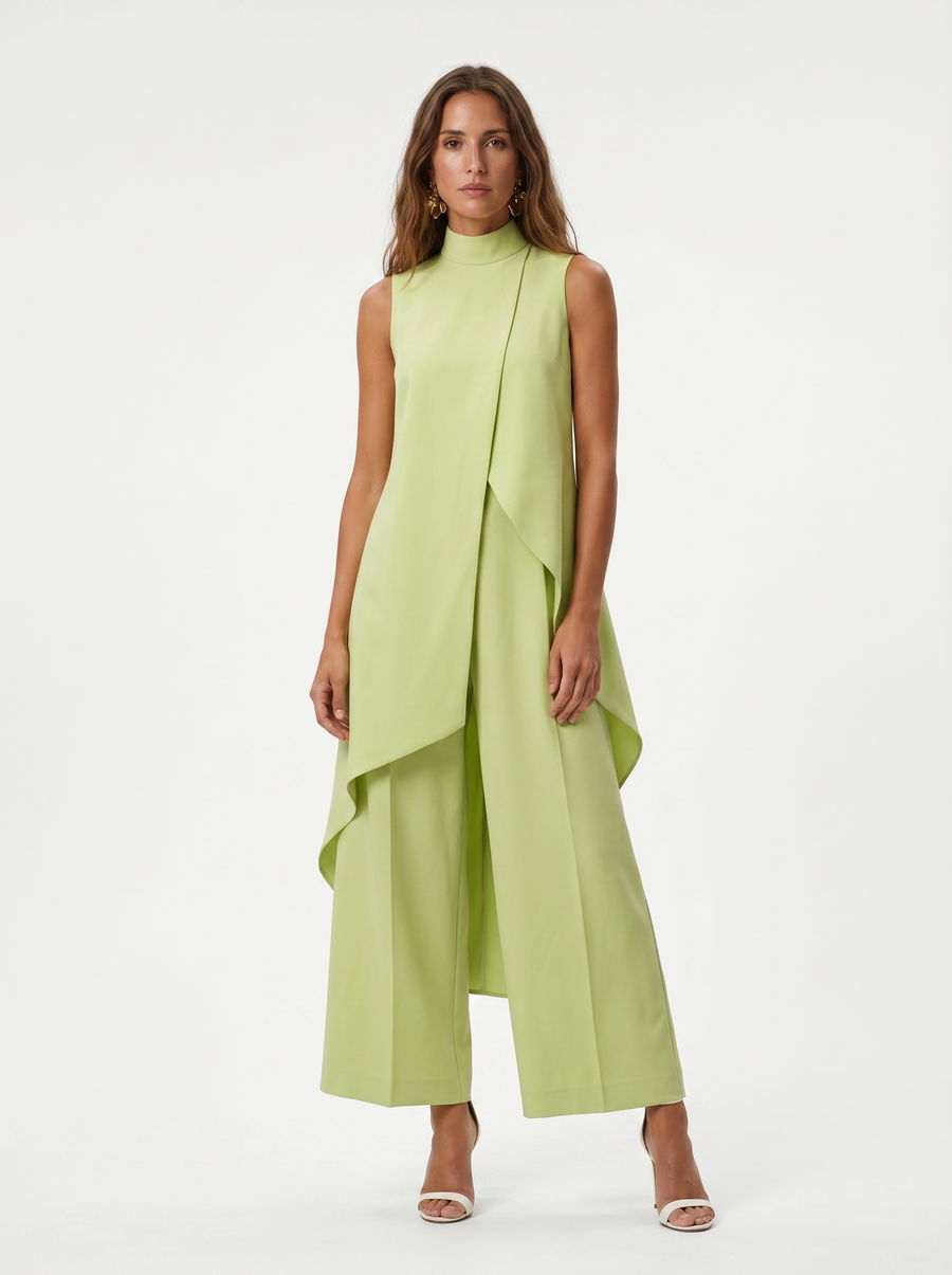 Damen Sleeveless Oberteil mit Stehkragen und weite Hose Set