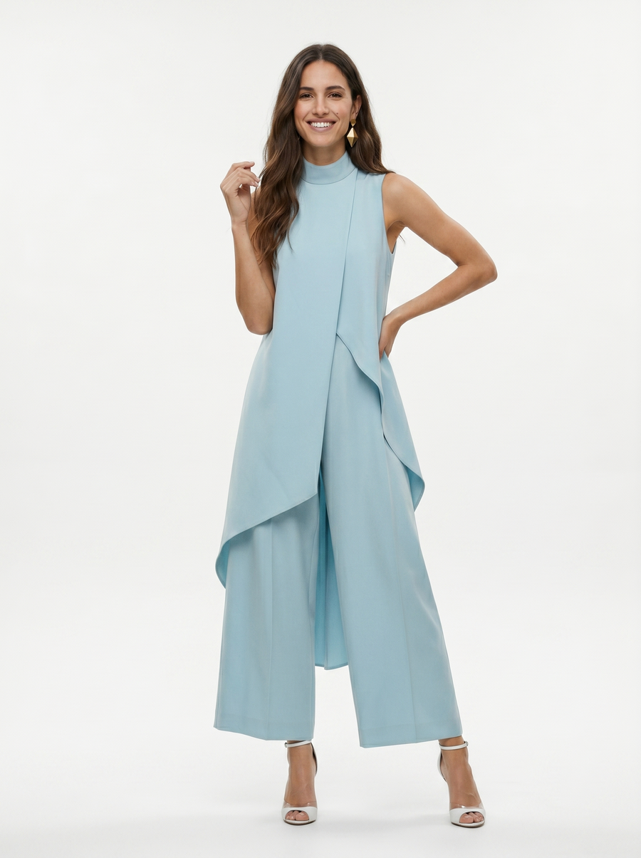 Damen Sleeveless Oberteil mit Stehkragen und weite Hose Set