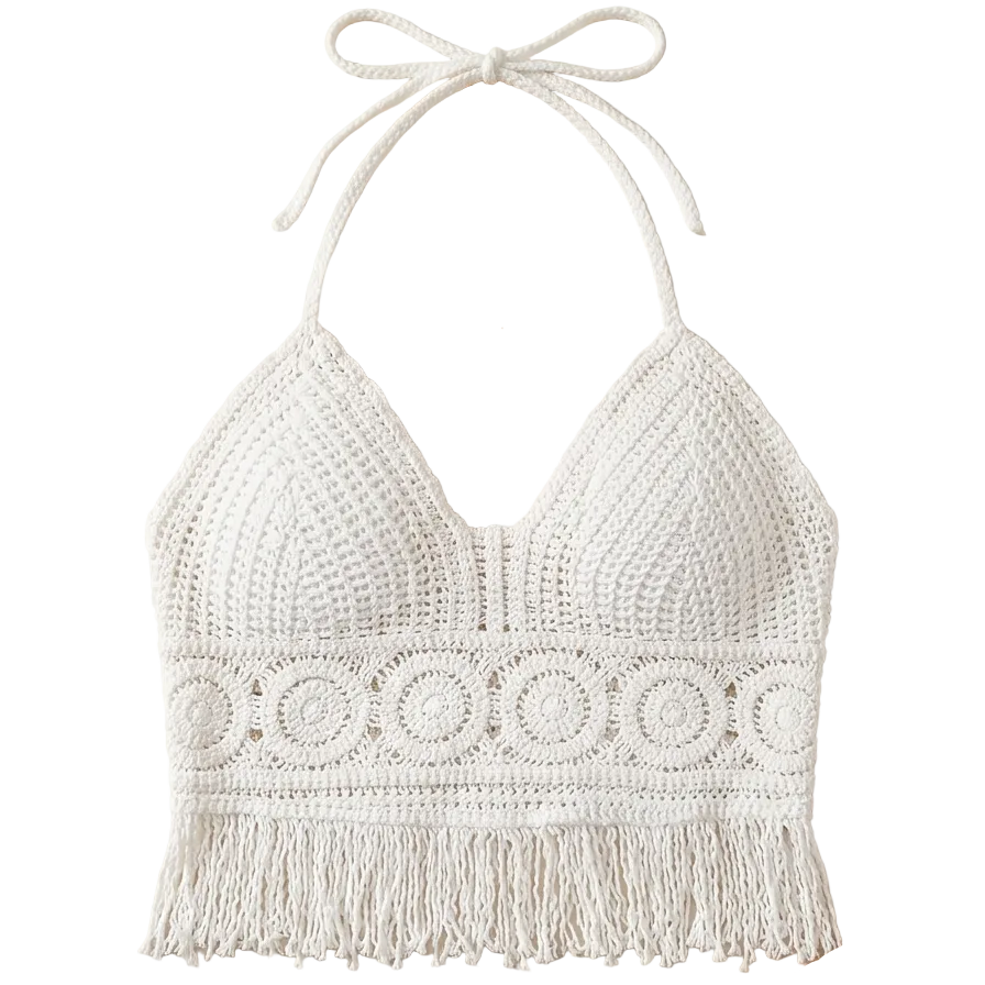 Damen Häkel-Halftertop im Boho-Stil für Sommer und Festivals