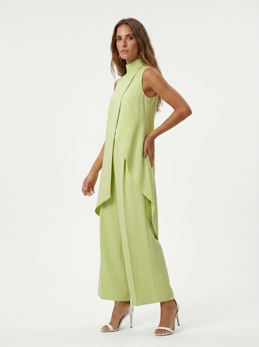 Damen Sleeveless Oberteil mit Stehkragen und weite Hose Set