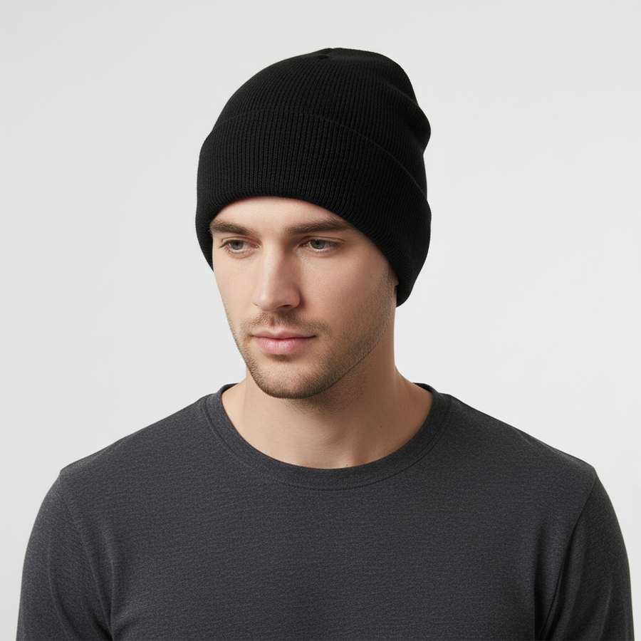 Uniseks muts met omslag, ribgebreid en gevoerd met imitatiebontlook
