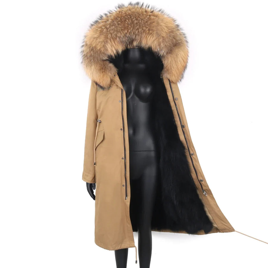Damen Langer Winterparka mit gefütterter Kapuze und Plüschfutter
