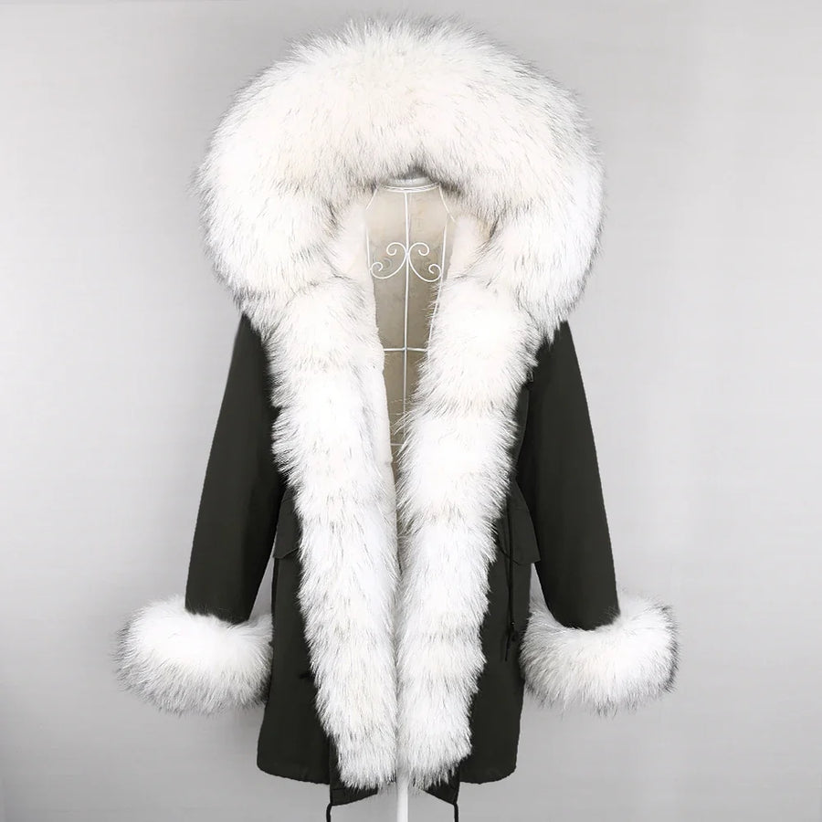 Winter Parka Mantel mit Kapuze und Kunstpelzbesatz für Damen