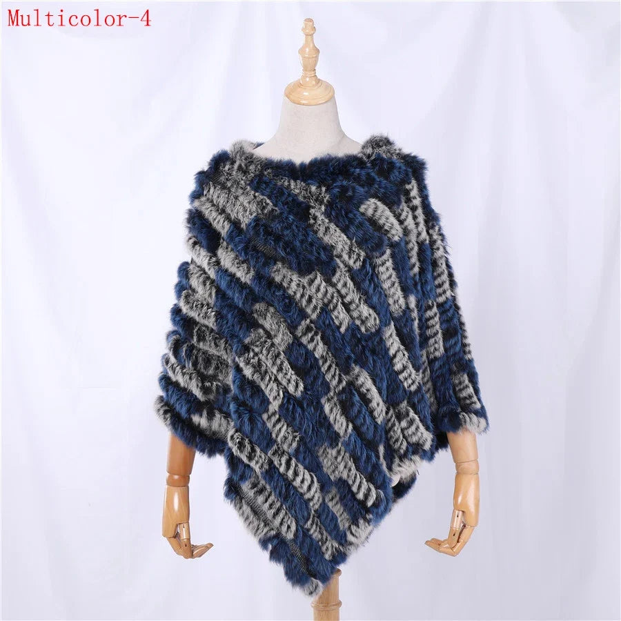 Weicher Poncho mit Pelz-Optik für Damen - Kurzarm Wickel-Cape