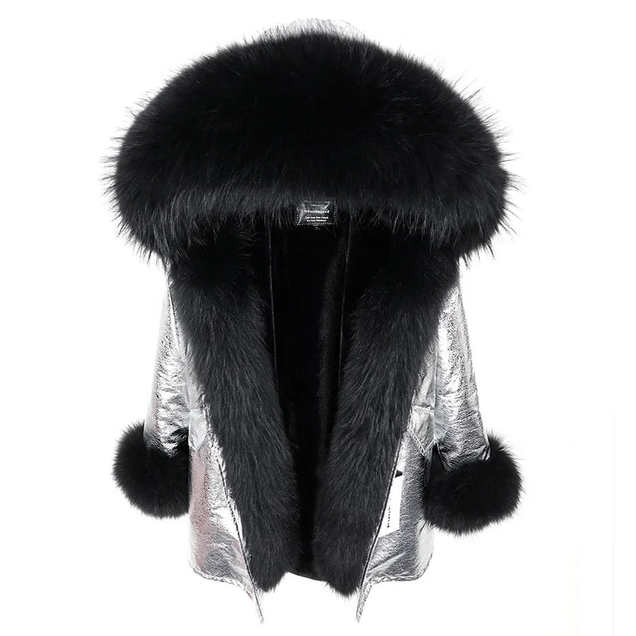 Damen Parka Jacke mit Kapuze und Fellimitatbesatz olivgrün