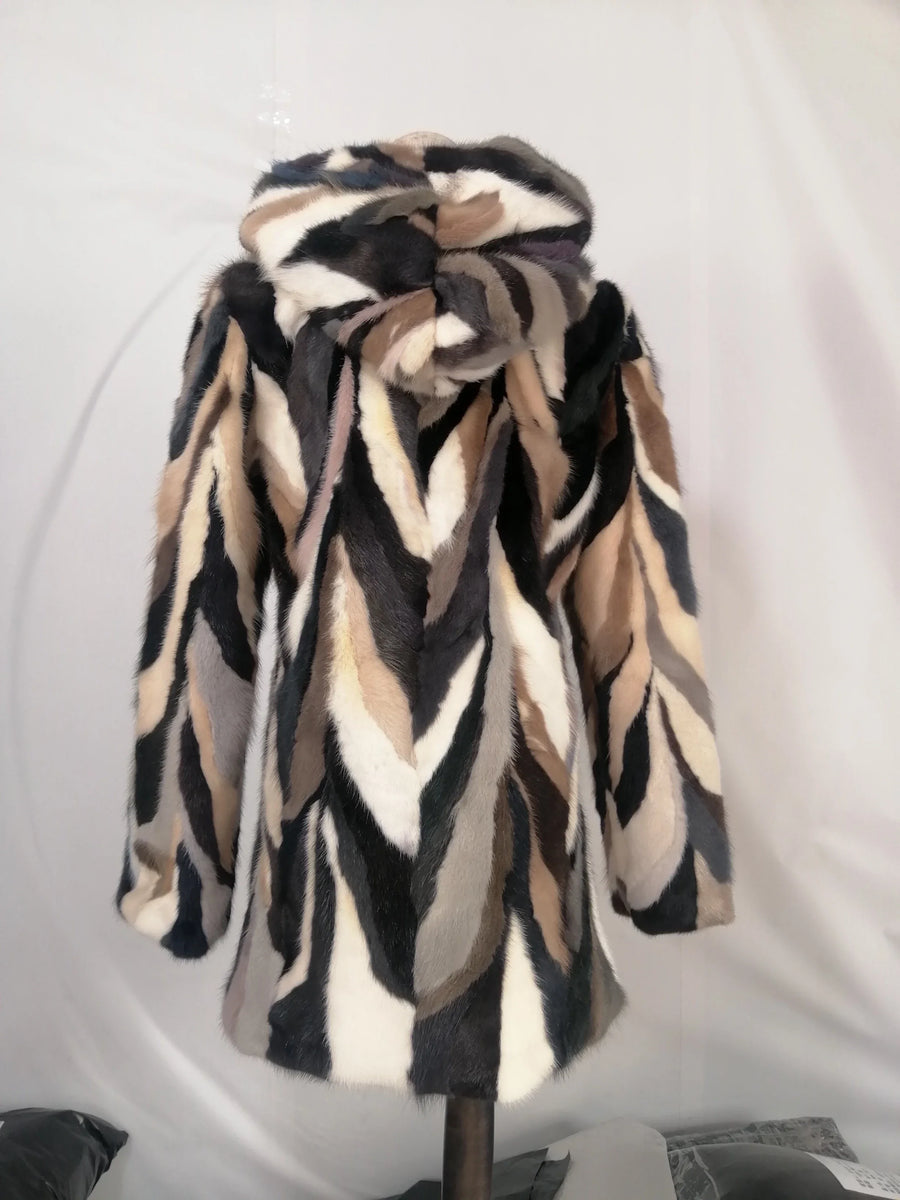 Damen Hoodiejacke mit Chevron-Muster aus weichem Material, Reißverschluss, mehrfarbig