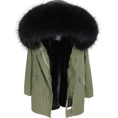 Winterparka mit Plüschfutter und Kunstpelzbesatz an Kapuze