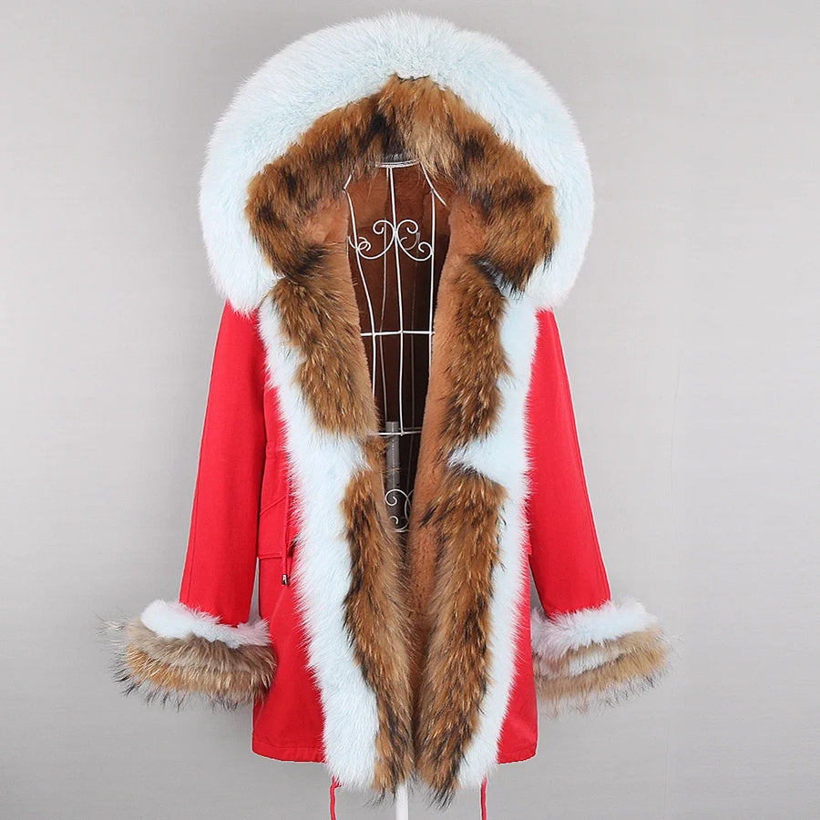 Winter Parka Mantel mit Kapuze und Kunstpelzbesatz für Damen