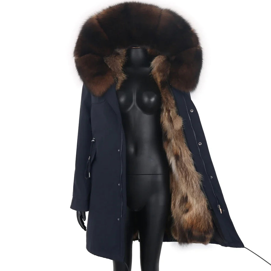 Parka mit Fellkapuze & Fellfutter langer Wintermantel Damen