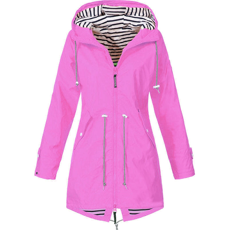Regenjas voor dames met capuchon, ritssluiting en trekkoord