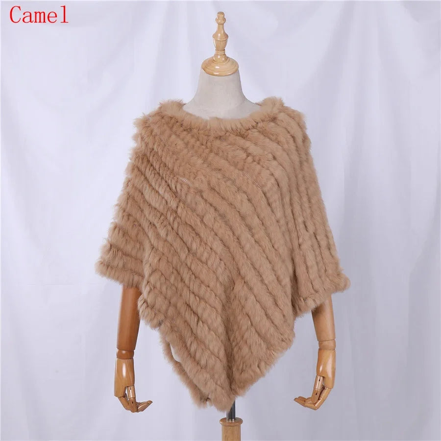 Weicher Poncho mit Pelz-Optik für Damen - Kurzarm Wickel-Cape