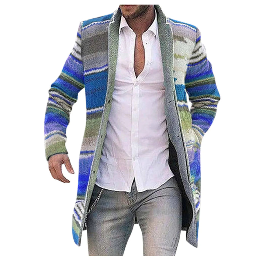 Herren Cardigan gestreift Langarm Strickjacke mit Knöpfen