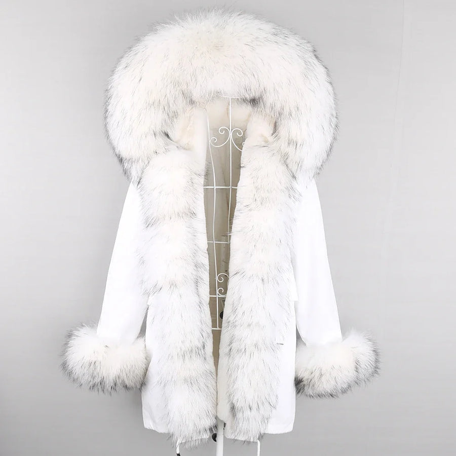 Winter Parka Mantel mit Kapuze und Kunstpelzbesatz für Damen