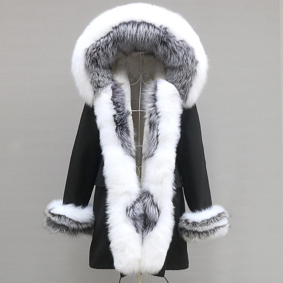 Winter Parka Mantel mit Kapuze und Kunstpelzbesatz für Damen