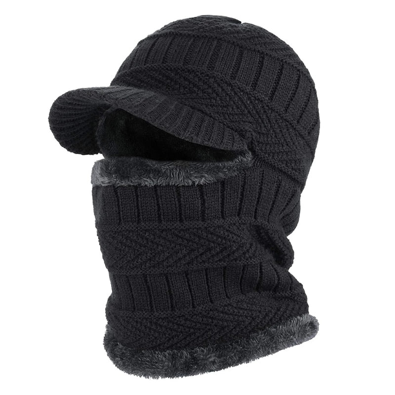 Gebreide beaniemuts met klep en warme colsjaal, winterset