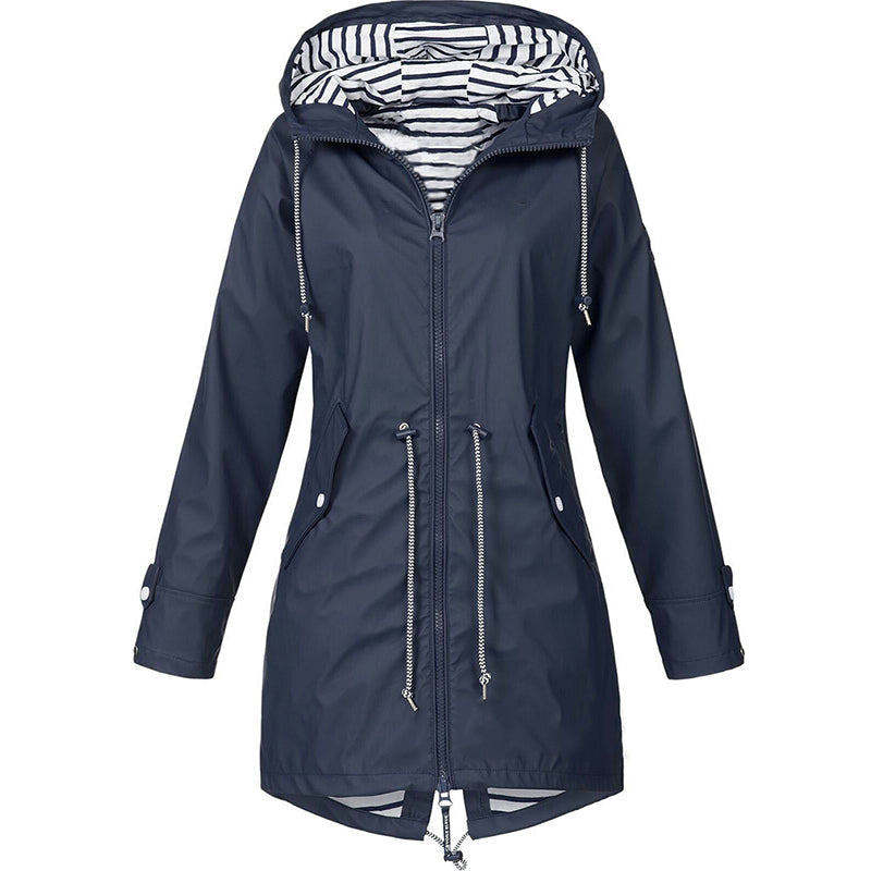 Regenjas voor dames met capuchon, ritssluiting en trekkoord