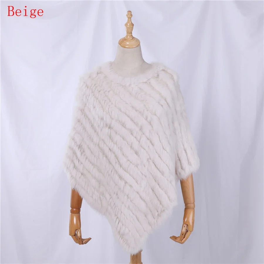 Weicher Poncho mit Pelz-Optik für Damen - Kurzarm Wickel-Cape