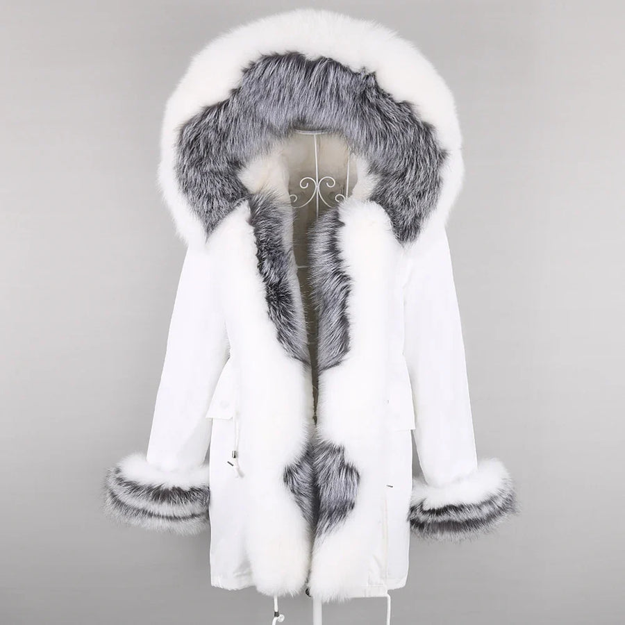 Winter Parka Mantel mit Kapuze und Kunstpelzbesatz für Damen