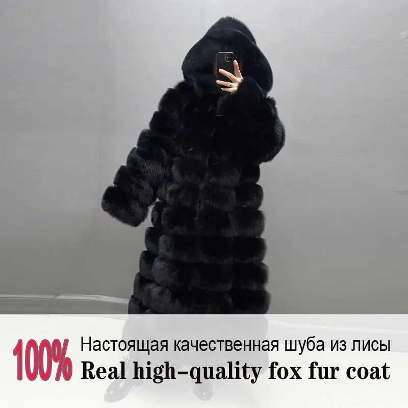 Damen Langer Mantel mit Kapuze aus weichem Material Schwarz