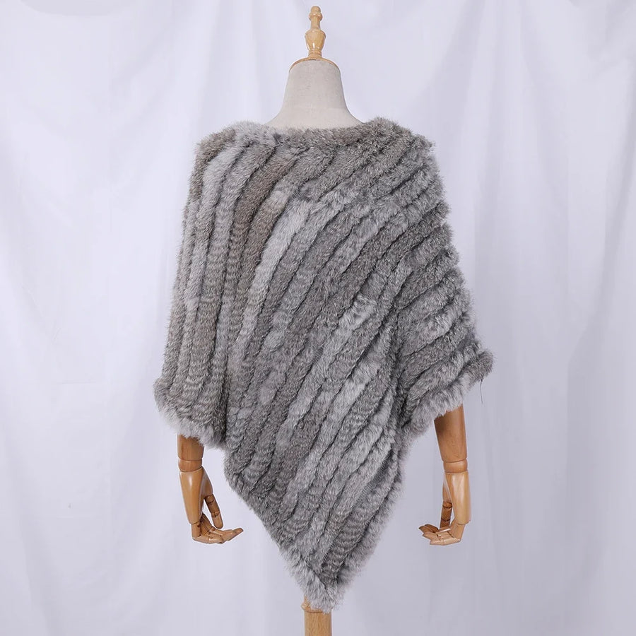 Weicher Poncho mit Pelz-Optik für Damen - Kurzarm Wickel-Cape