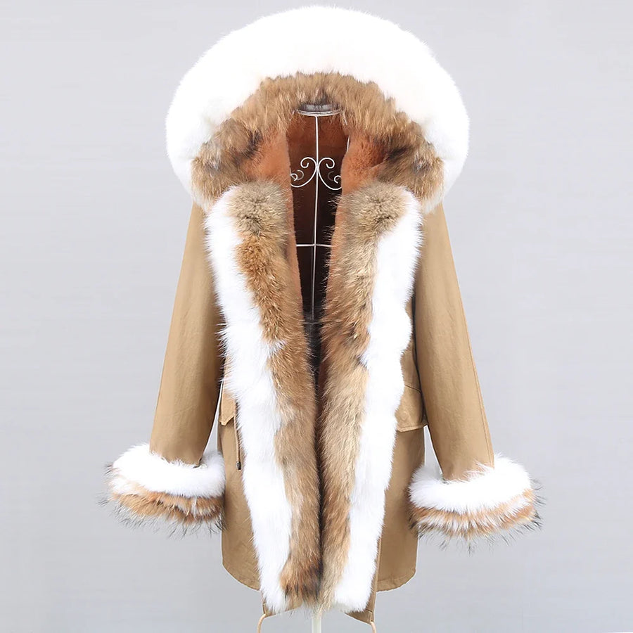 Winter Parka Mantel mit Kapuze und Kunstpelzbesatz für Damen