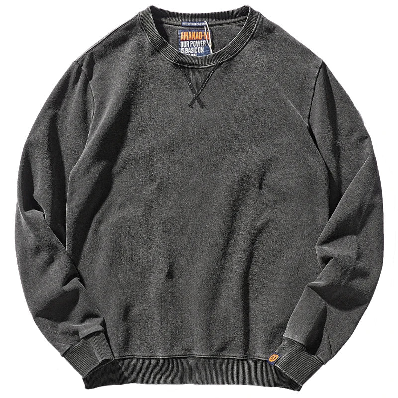 Unisex sweatshirt met ronde hals in gewassen denimlook