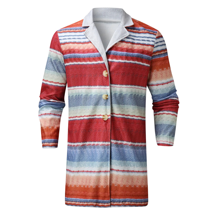 Herren Cardigan gestreift Langarm Strickjacke mit Knöpfen