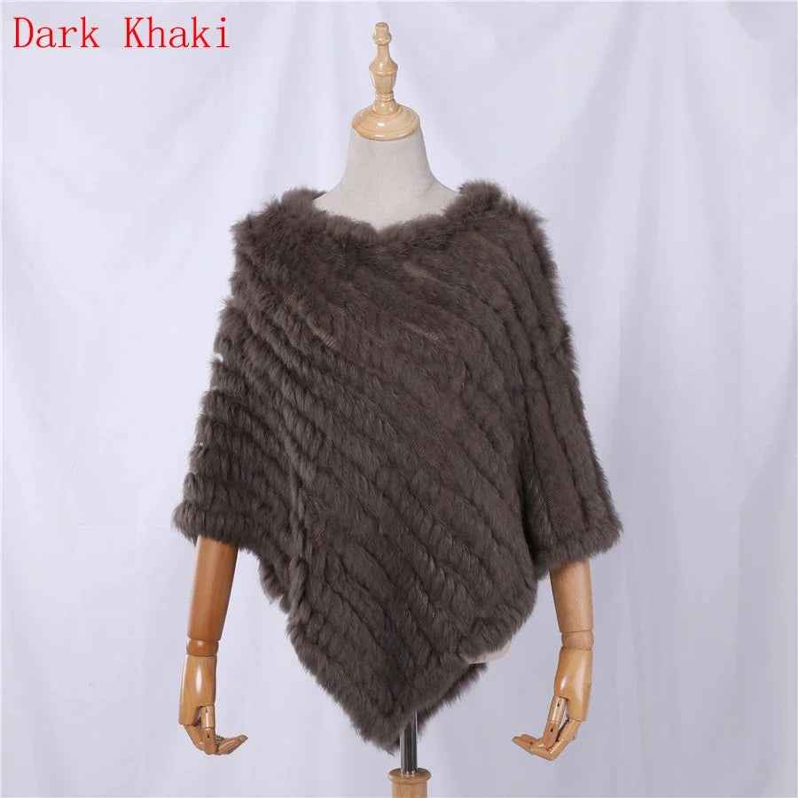 Weicher Poncho mit Pelz-Optik für Damen - Kurzarm Wickel-Cape