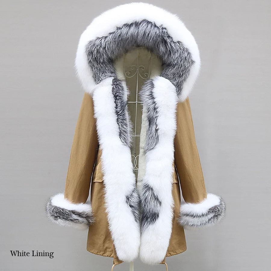 Winter Parka Mantel mit Kapuze und Kunstpelzbesatz für Damen
