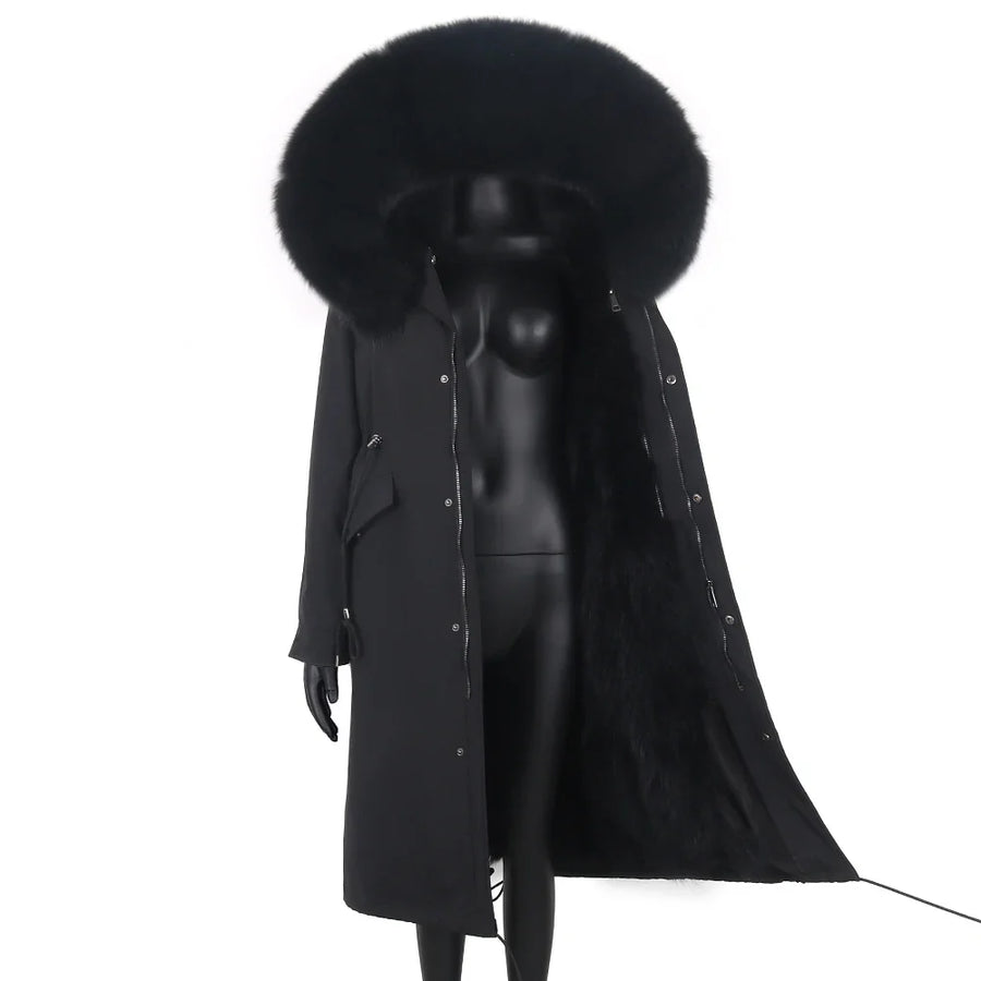 Damen Langer Winterparka mit gefütterter Kapuze und Plüschfutter