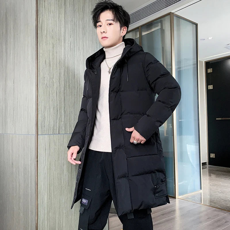 Herren Langer Steppmantel mit Kapuze Winterjacke