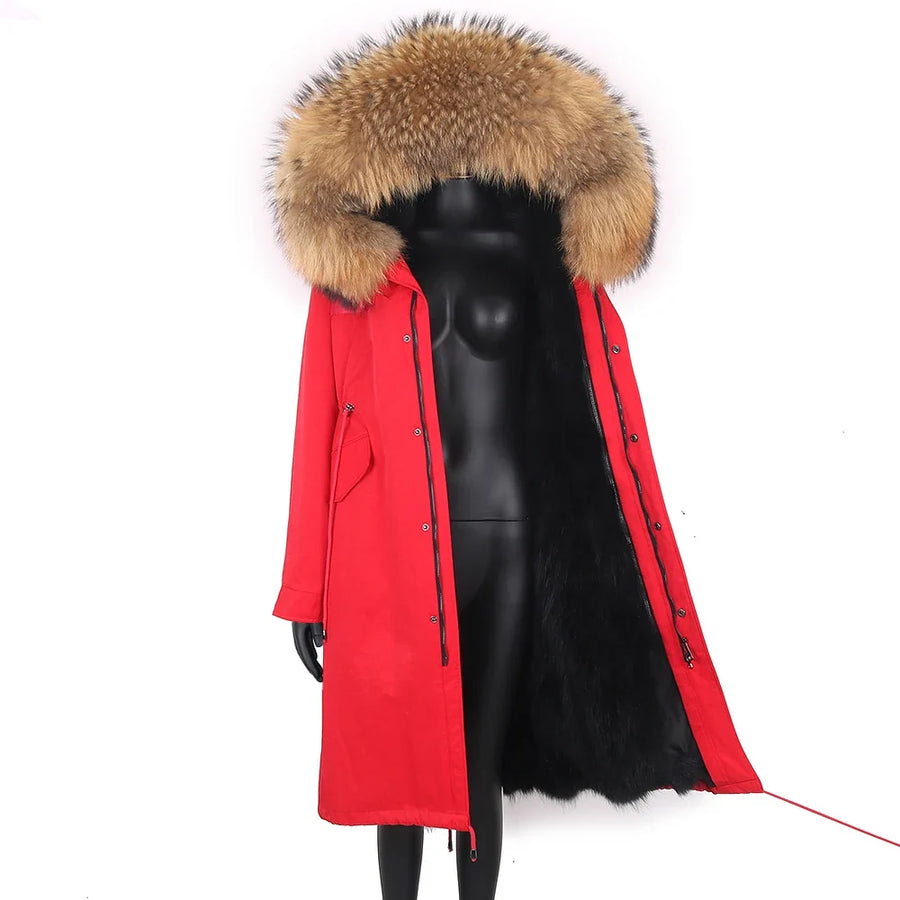 Damen Langer Winterparka mit gefütterter Kapuze und Plüschfutter