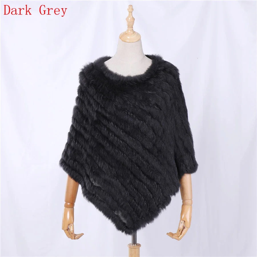 Weicher Poncho mit Pelz-Optik für Damen - Kurzarm Wickel-Cape