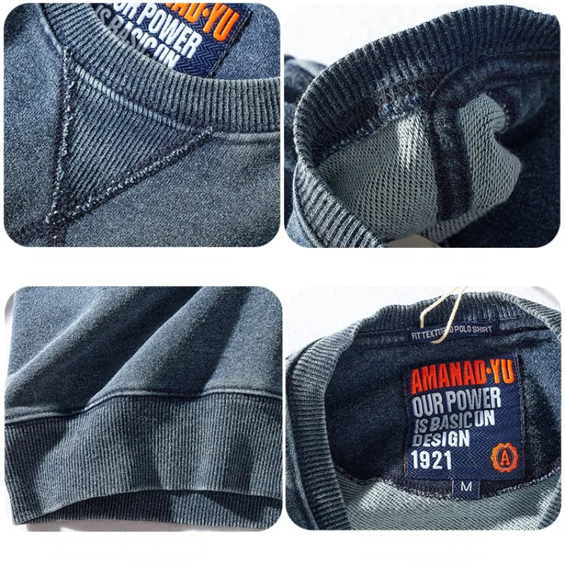 Unisex sweatshirt met ronde hals in gewassen denimlook