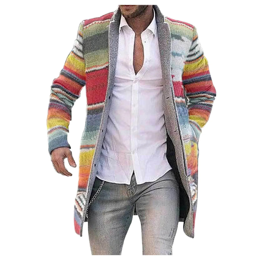 Herren Cardigan gestreift Langarm Strickjacke mit Knöpfen